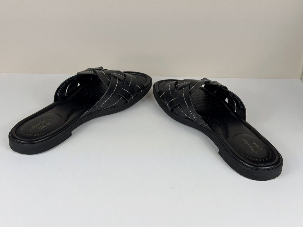 Clarks Collection Women's Slide Sandals Size 9 Black Woven Comfort Sandals - Picture 9 of 10
